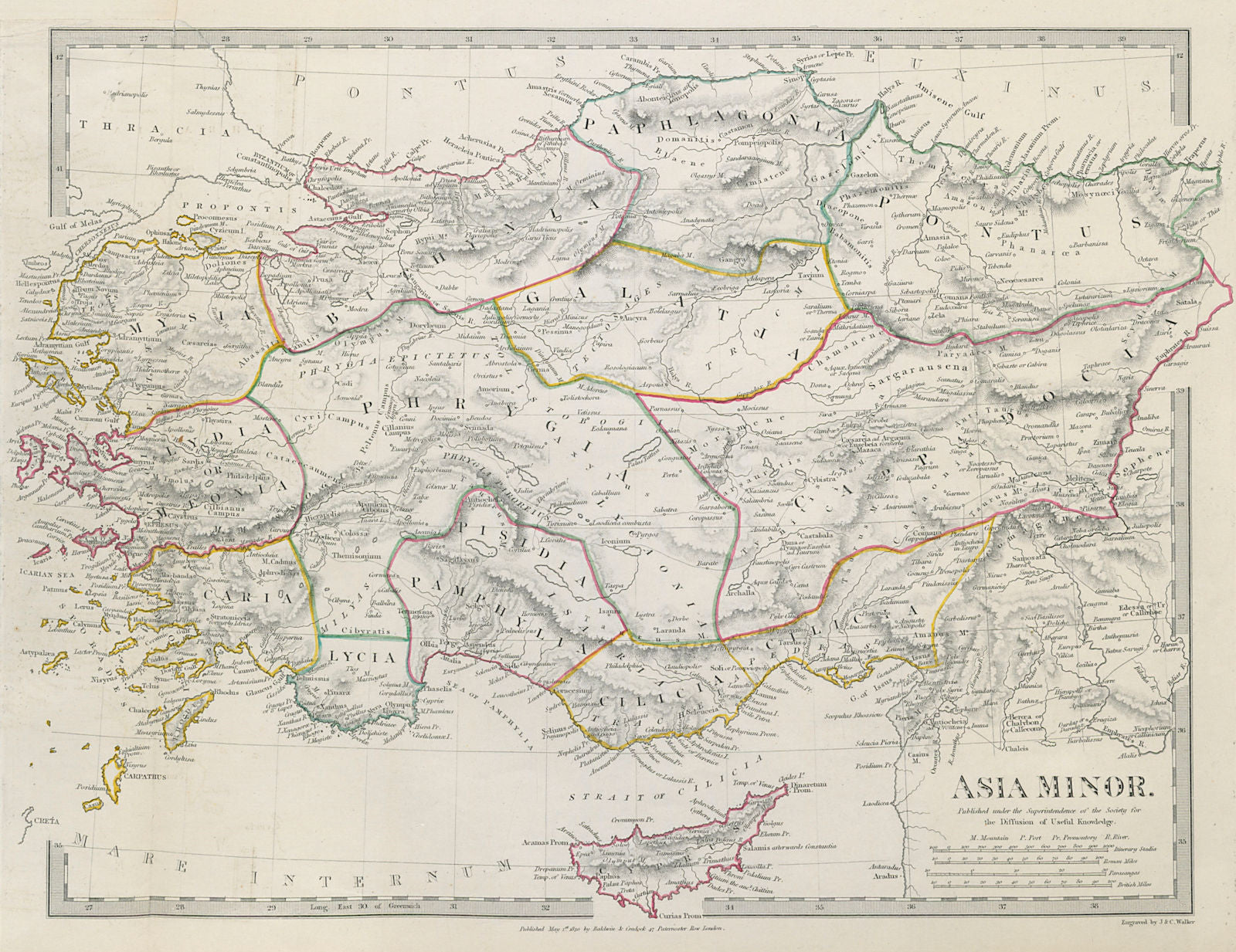 ANCIENT ASIA MINOR Turkey Cyprus Cappadocia Galatia Phrygia SDUK 1844 old map
